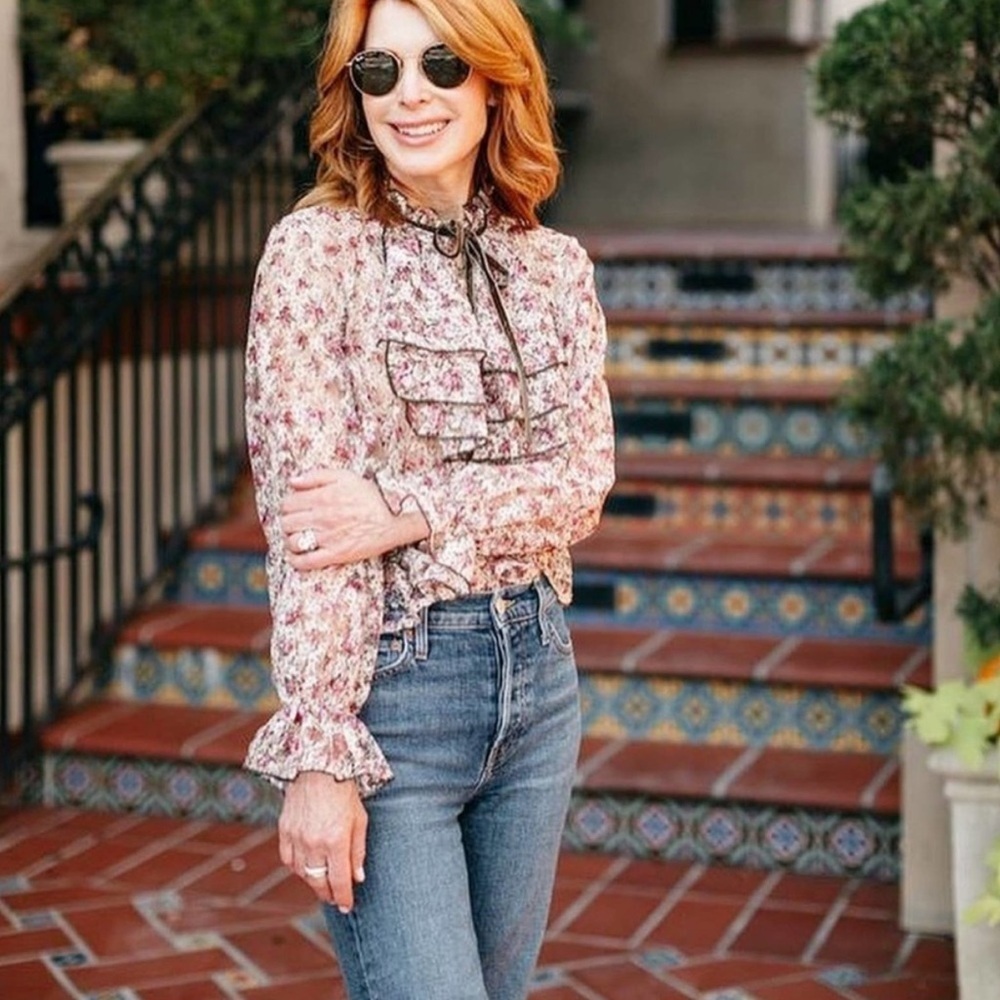 Zara Floral Lace Blouse Large Cropped Romantic Neck tie